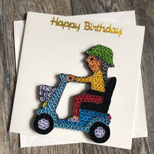 Stunning Handmade quilled mobility scooter card 