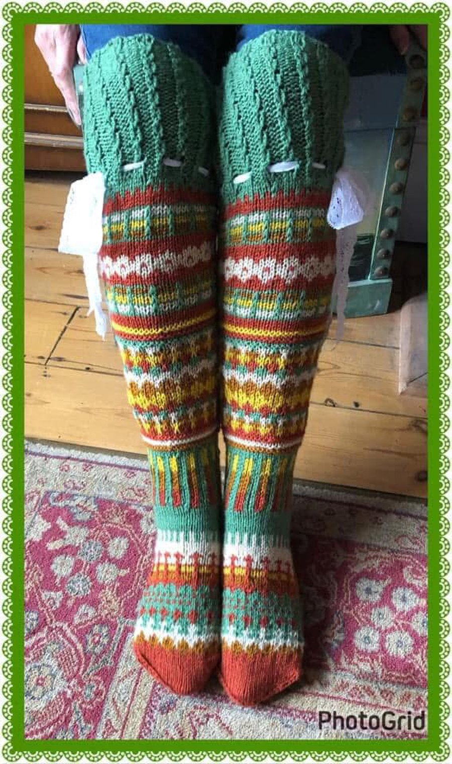 Hand knitted Over the knee Fairisle socks 