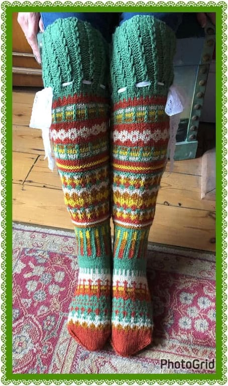 Hand knitted Over the knee Fairisle socks 