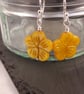 Yellow Carved Shell Flower Earrings - Image 1