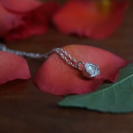 Rose Necklace - Handmade Silver Rosebud Pendant - June Birthday Flower Gift