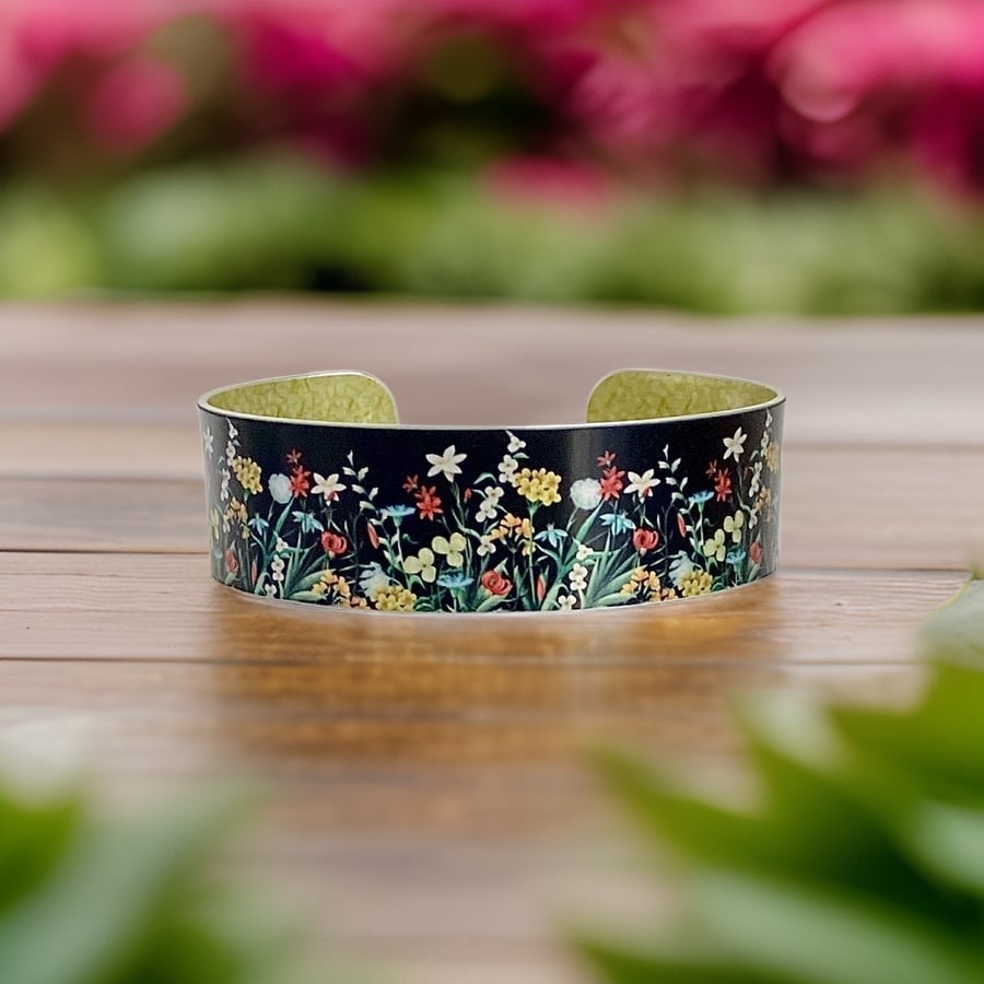 Wildflowers cuff bracelet, multi coloured floral bangle. Personalised gifts (31)