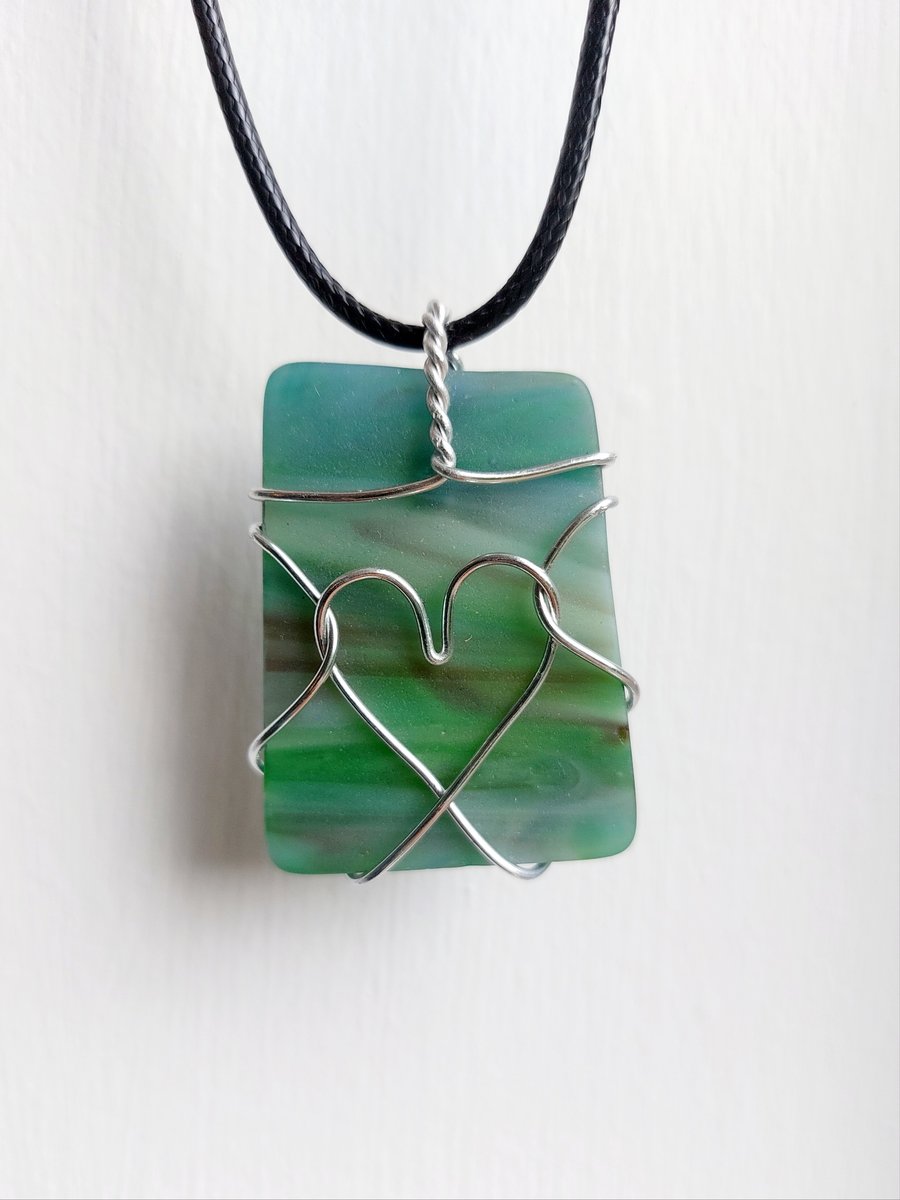 Handmade Stained Glass Beach Glass Effect Large Stunning Pendant Necklace