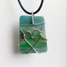 Handmade Stained Glass Beach Glass Effect Large Stunning Pendant Necklace