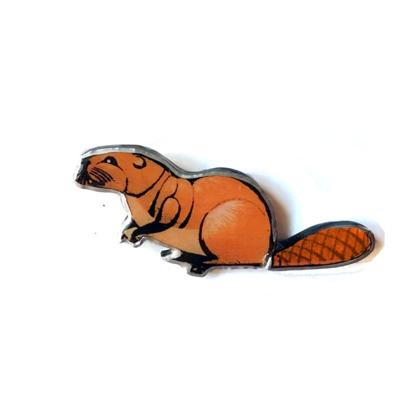 Statement Whimsical Orange Tan Beaver Resin Brooch by Ellymental 