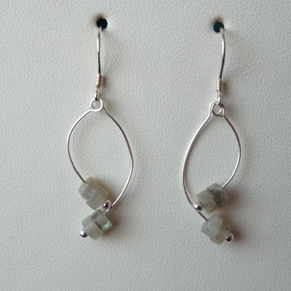 Labradorite Twin Drop Earrings - Genuine Gemstone - Sterling Silver