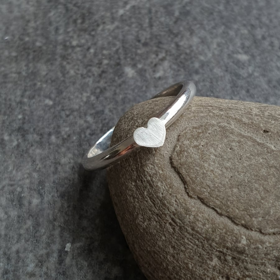 Sterling silver heart ring, Romantic gift for her, Stacking ring