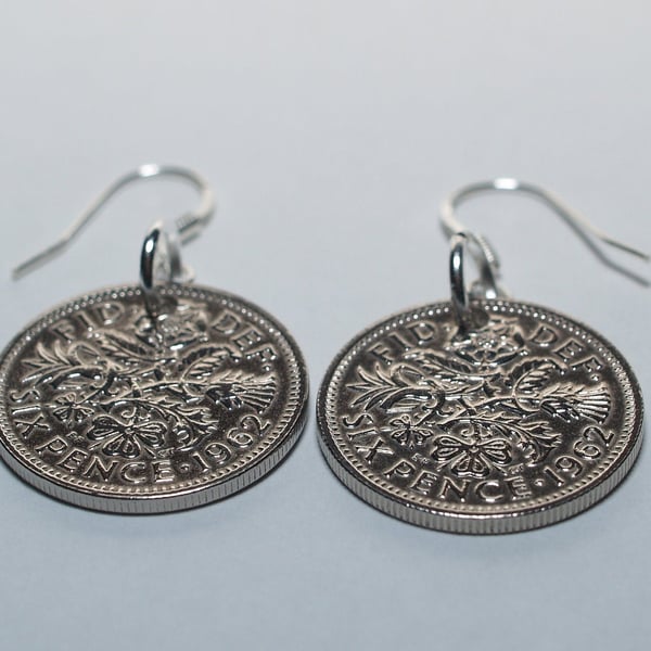 1964 60th birthday lucky sixpence earrings, 60th birthday gift, gift idea, gift 