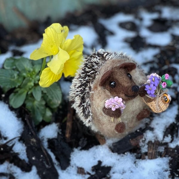 Needle felted Hedgehog with miniature shopping basket filled