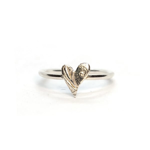 Silver Floral Heart stacking ring