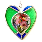 Pressed Flower Pinks  Stained Glass Handmade Decoration Heart Bordered