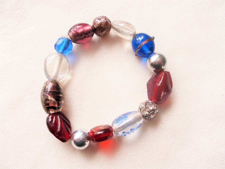 Multicolour Glass Bead Stretchy Bracelet FREE UK Post