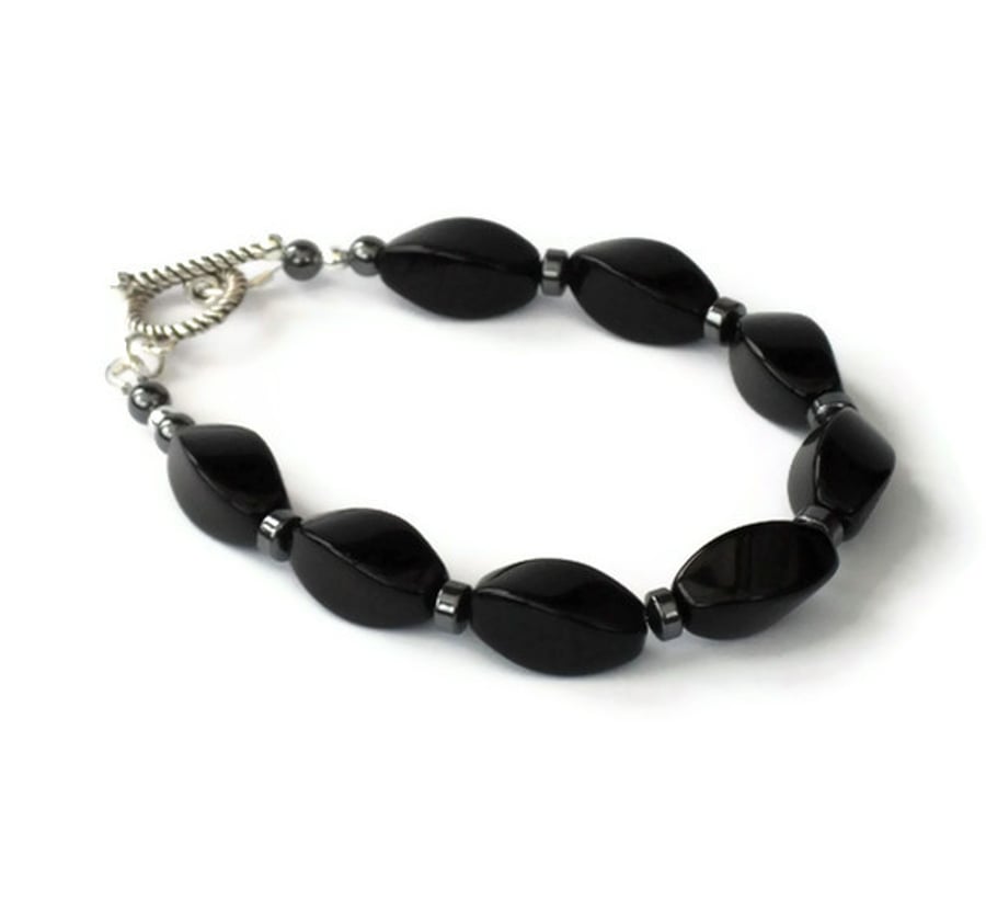 Bracelet Cubes en Hematite et Onyx