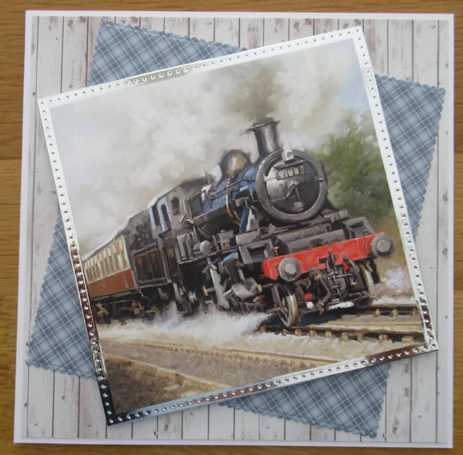 Blue Steam Train - 7x7" Father's Day Card