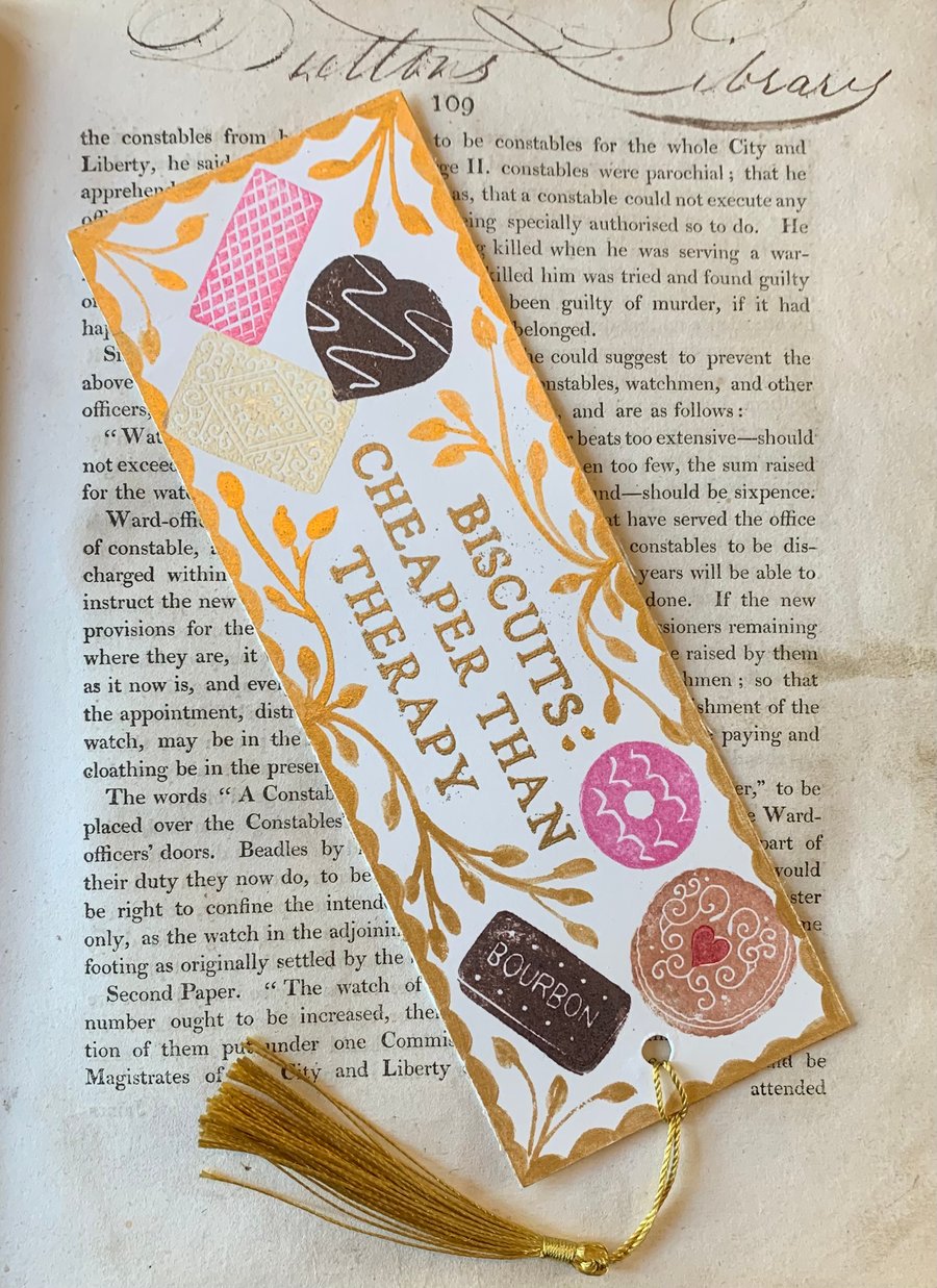 Biscuits: Cheaper Than Therapy Handmade Bookmark