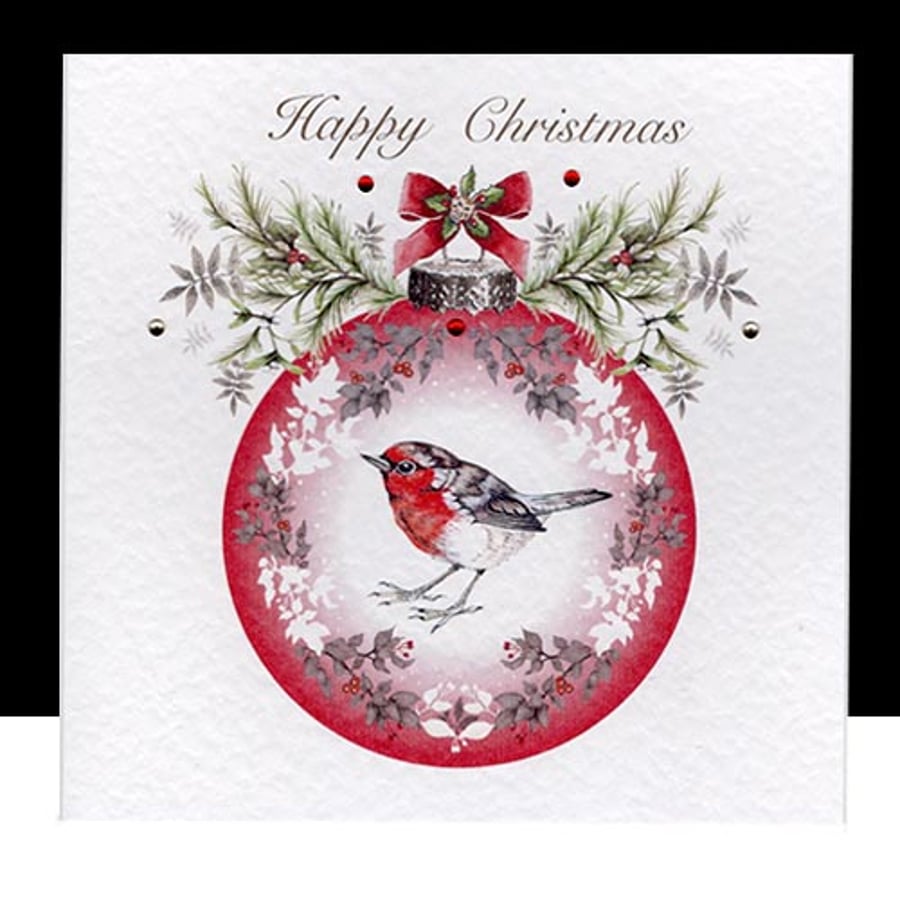  A Luxury Red Robin Christmas Bauble Handmade Card - unique design
