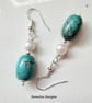 Designer Natural African Turquoise & Baroque Freshwater Pearl Earrings - Image 4