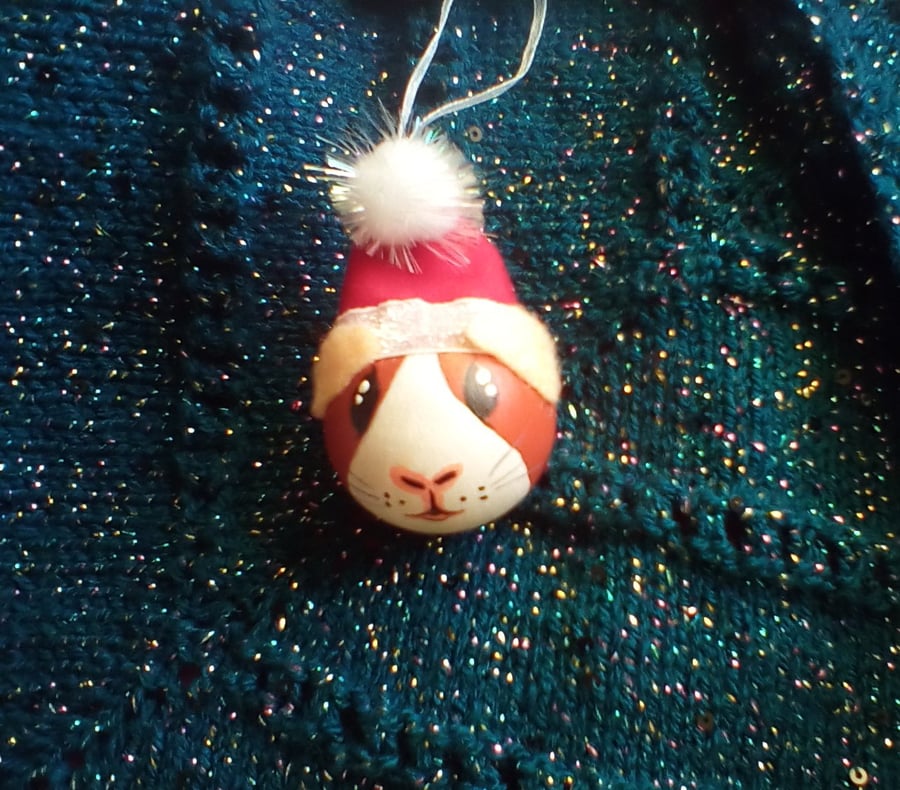 Guinea Pig Christmas Bauble Hanging Decoration x1
