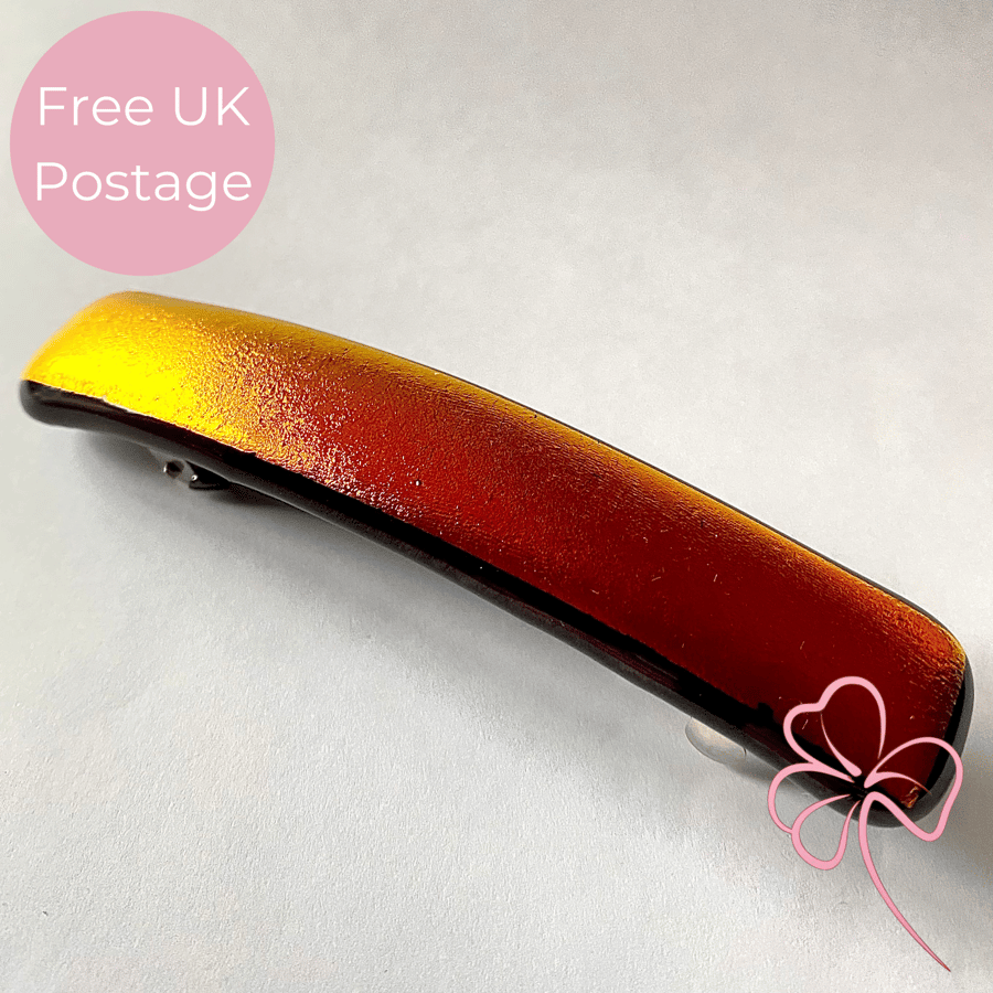 Handmade Autumnal Dichroic Fused Glass Hair Barrette – Golden Bronze Hair Clip
