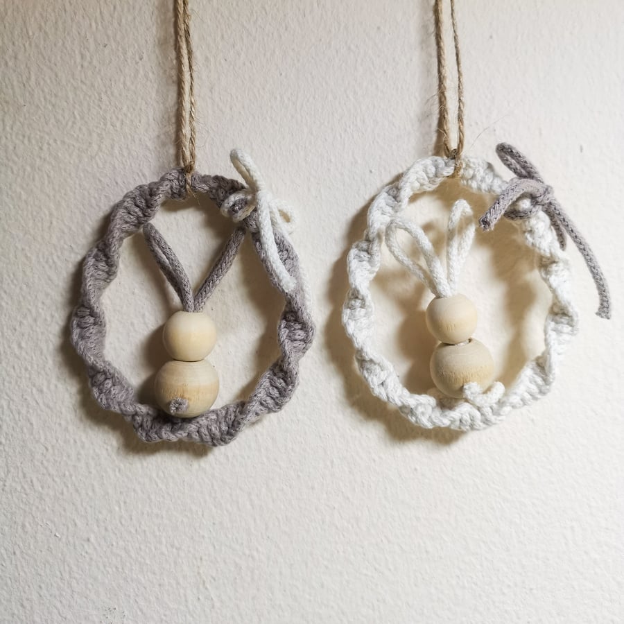 Handmade macrame decoration, Easter, set of two Easter egg bunnies