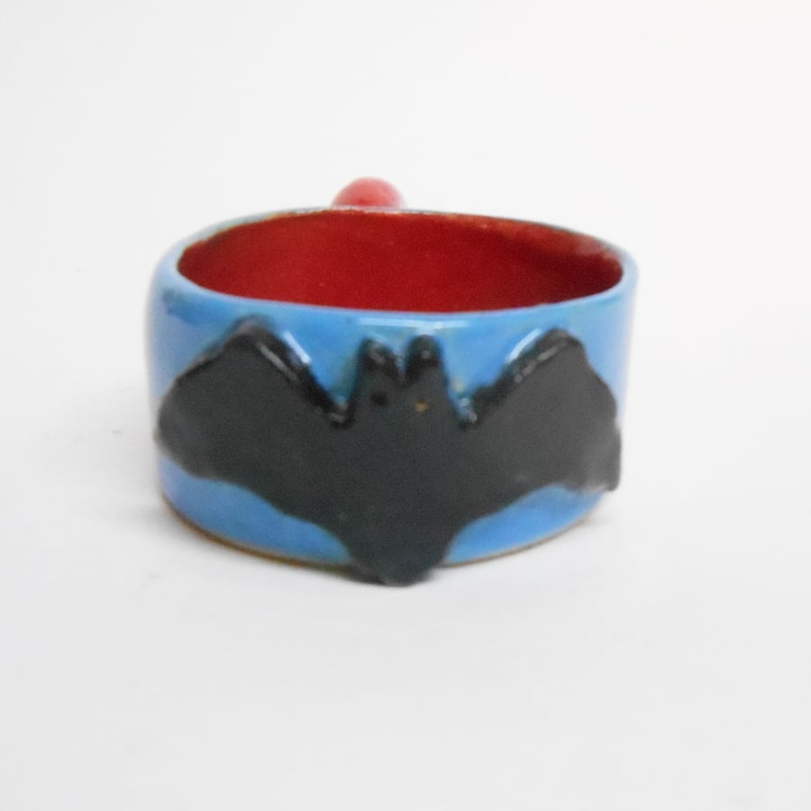 Mug Bat espresso  Red and Sky Blue Ceramic