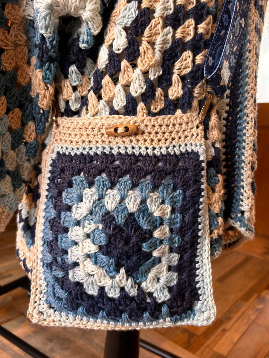 Beach Blue Crochet Cross Body Bag with Adjustable Strap