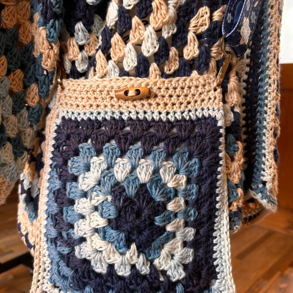 Beach Blue Crochet Cross Body Bag with Adjustable Strap