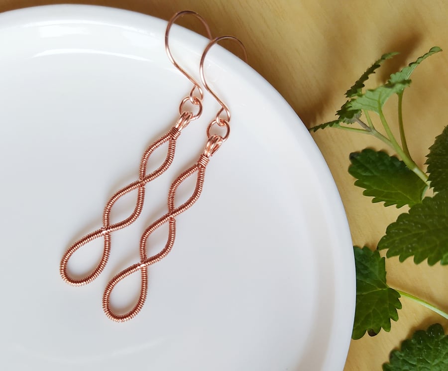 Infinity Twisted Wire Wrapped Drop Earrings in Copper