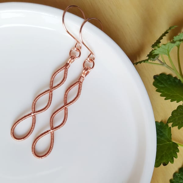 Infinity Twisted Wire Wrapped Drop Earrings in Copper