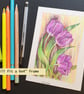 Purple tulips, small drawing, original art letterbox gift - Image 3
