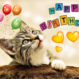 Kitten Happy Birthday Card A5