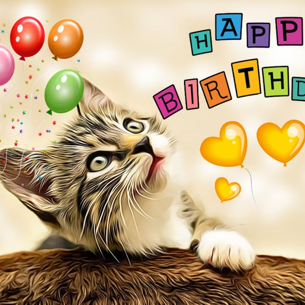 Kitten Happy Birthday Card A5