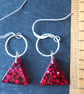 Red resin traingle earrings with sterling silver - Image 3