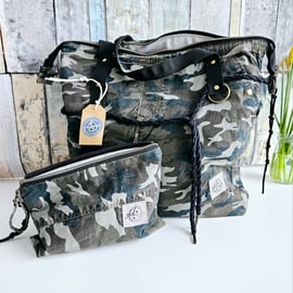 Camouflage-patterned, eco-friendly tote bag, ideal for daily use.