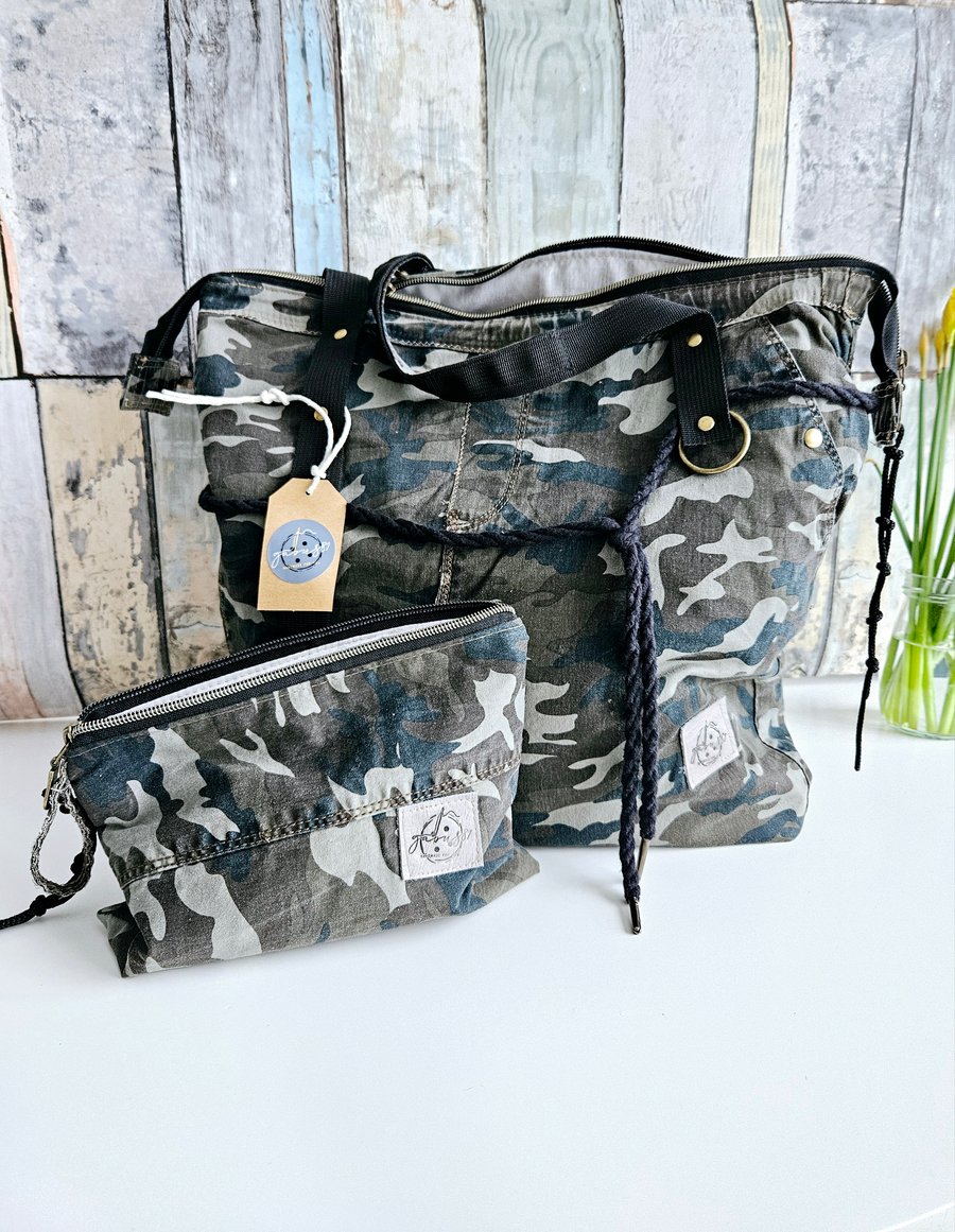 Camouflage-patterned, eco-friendly tote bag, ideal for daily use.