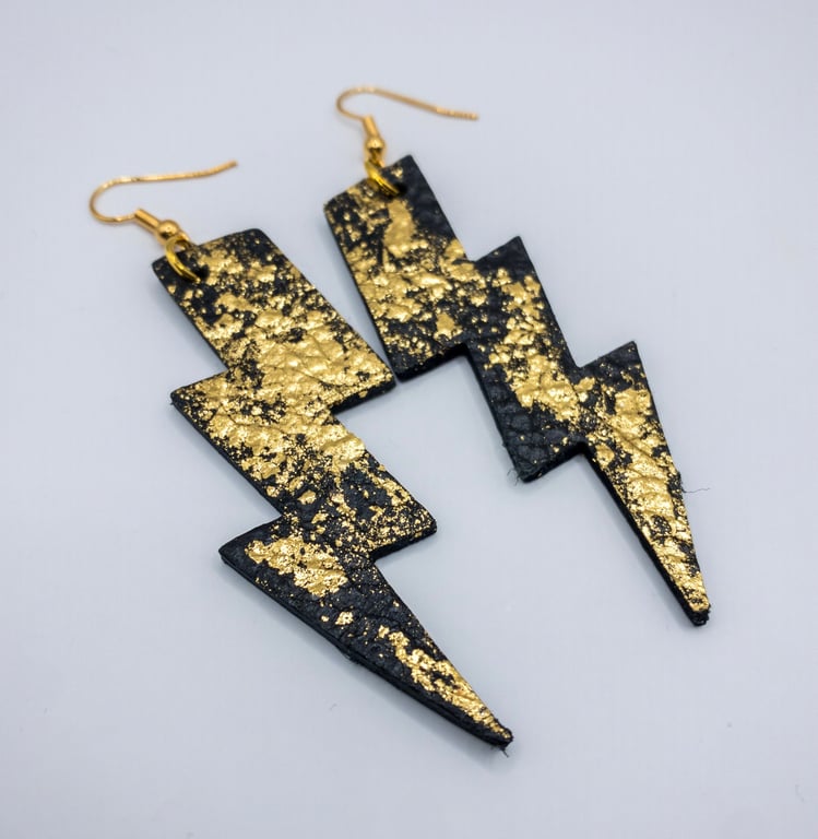 80 s earrings, Bowie lightening bolt earrings, hand made leather earrings lightw