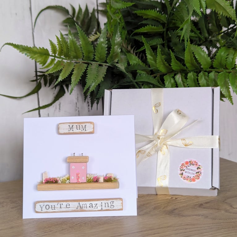 Mum Card With Removable Wooden Cottage Gift