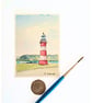 Original ACEO Miniature Watercolour Painting Smeatons Tower Lighthouse Plymouth