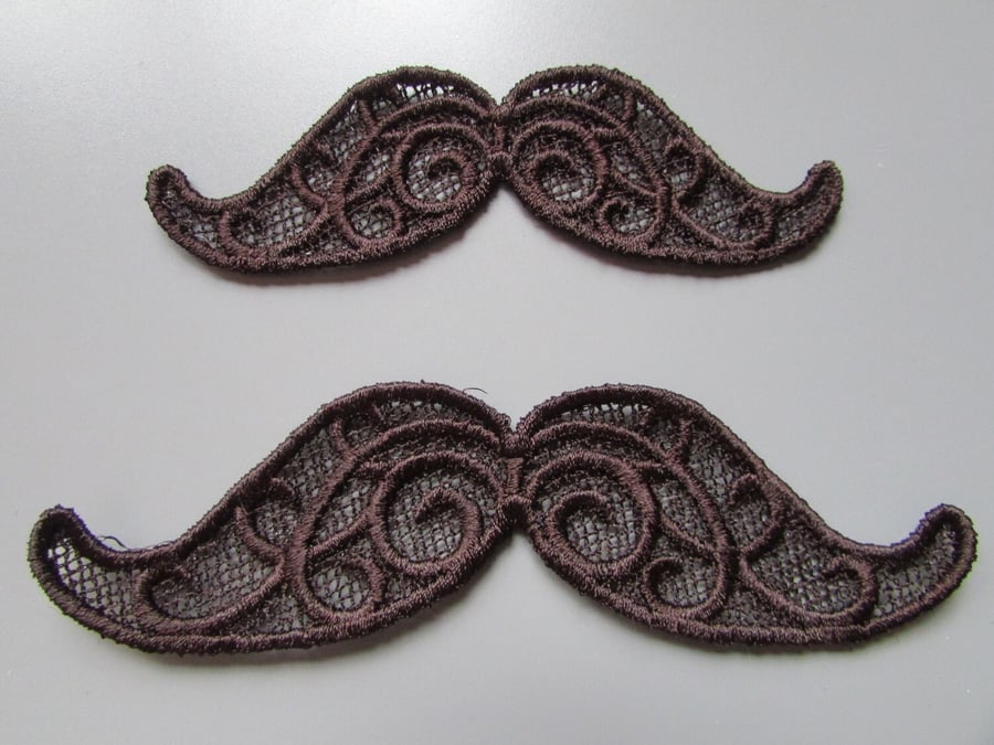 Embroidered Mustache Lace Applique 2 sizes you choose colour