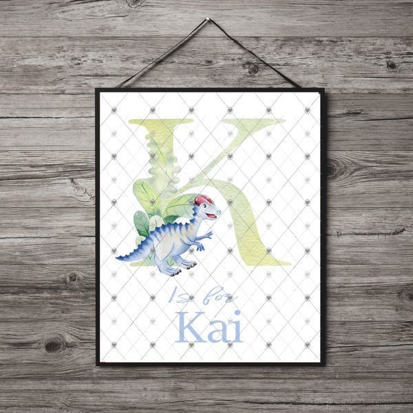 Dinosaur Initial Name Print, Letter K Custom Print, Letter K Personalised Art
