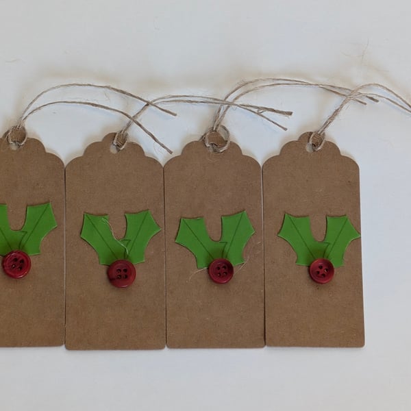Homemade Christmas gift tags pack - holly and berries
