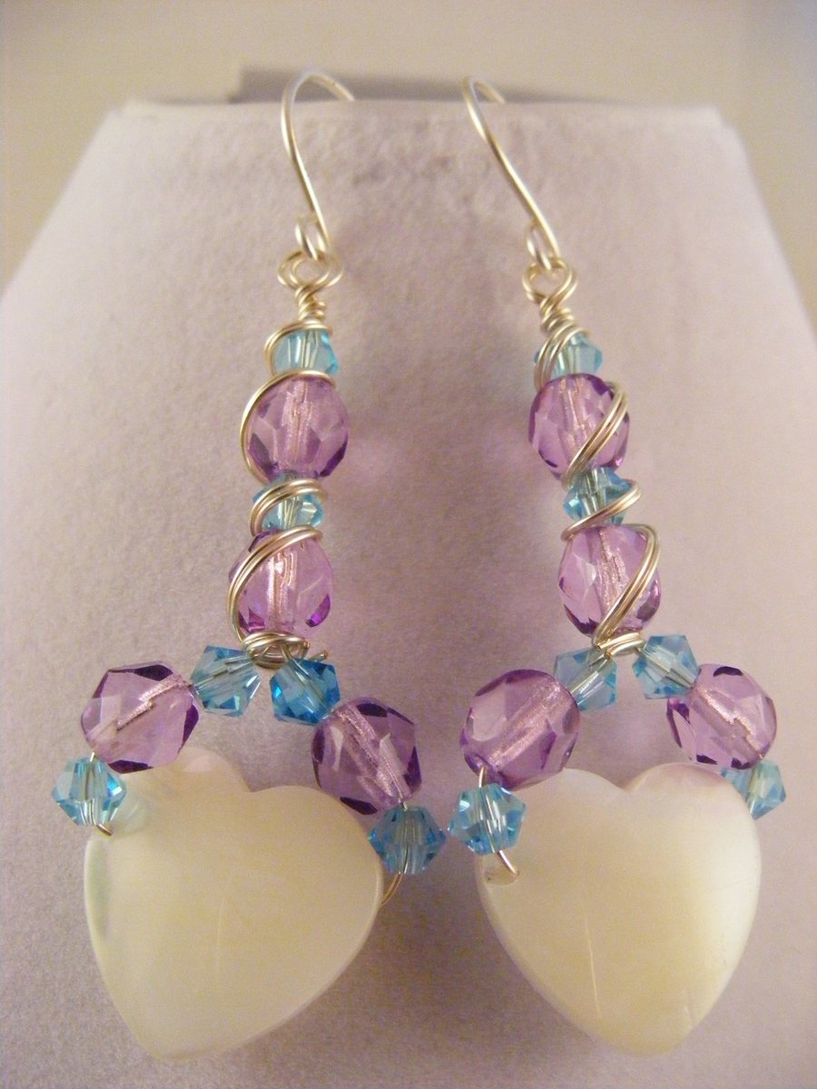 Seconds Sunday Mother of Pearl White Heart Earrings.