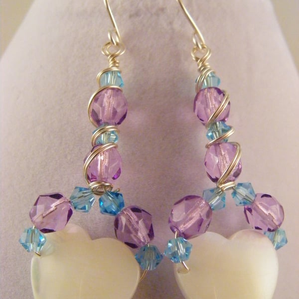 Seconds Sunday Mother of Pearl White Heart Earrings.