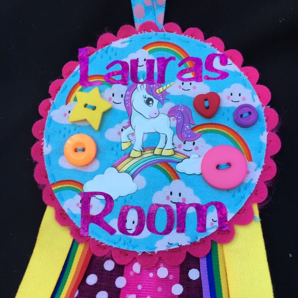 Pretty personalised Rainbow  Unicorn Door hanger for girls