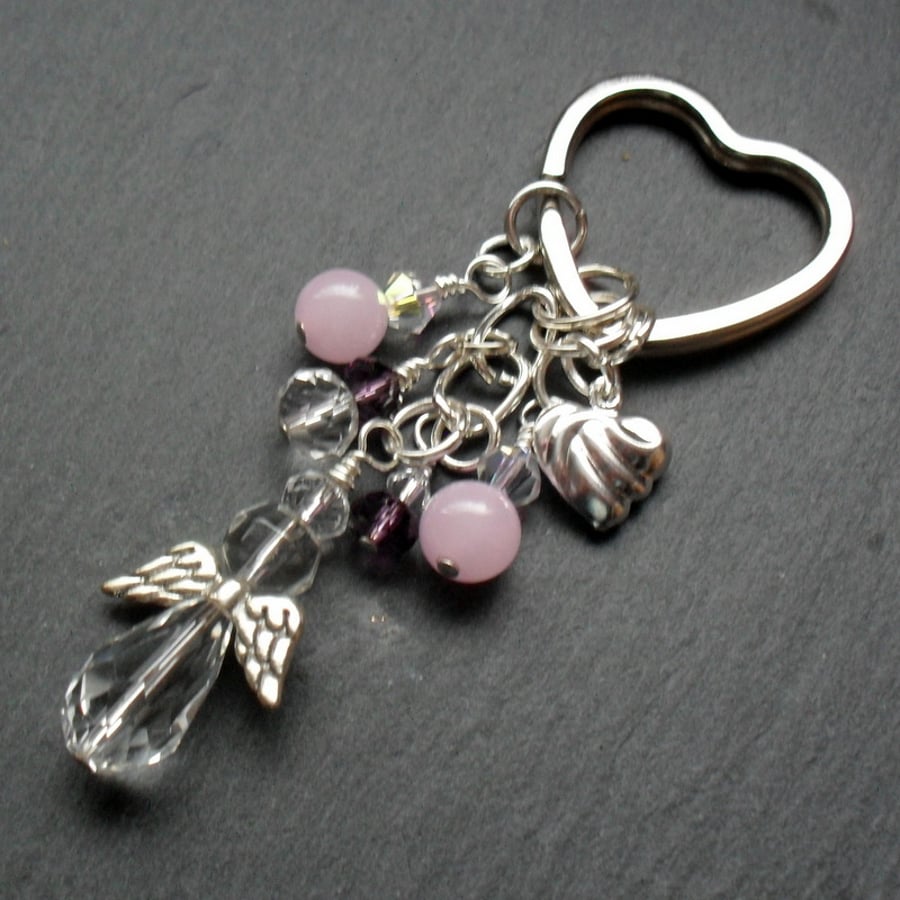 Angel Keyring With Crystals and Semi Precious Gemstones