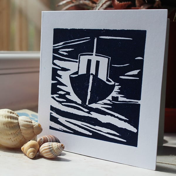 Original boat linocut card