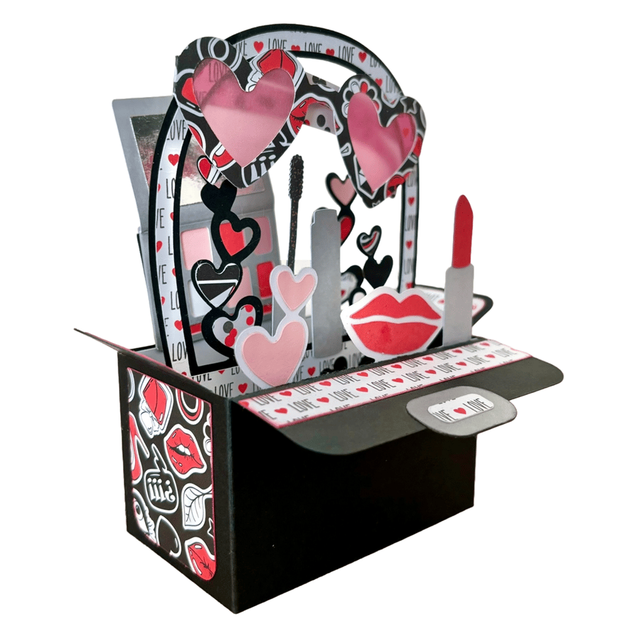 3D Makeup Pop Up Box Cards, Mothers Day Card, Lipstick and Glam Card