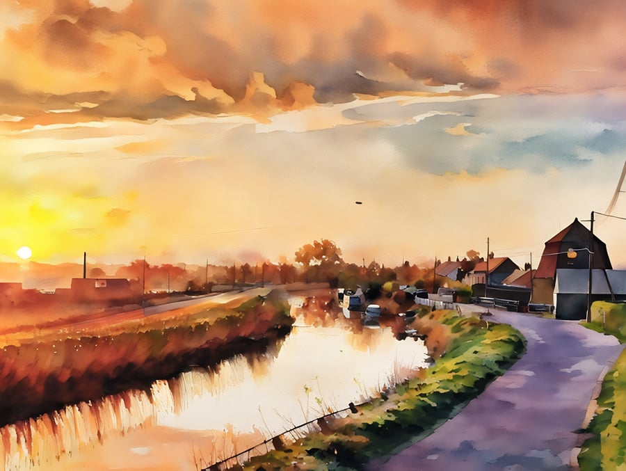 A4 Print Sunrise on Creek The Fens Norfolk 