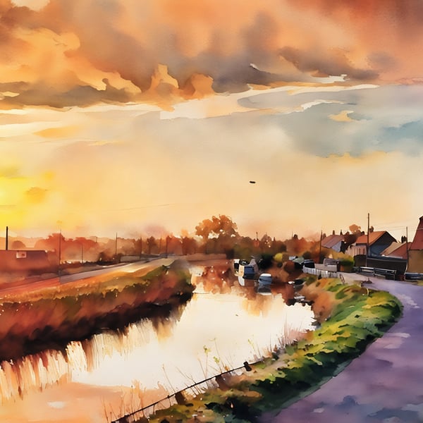 A4 Print Sunrise on Creek The Fens Norfolk 
