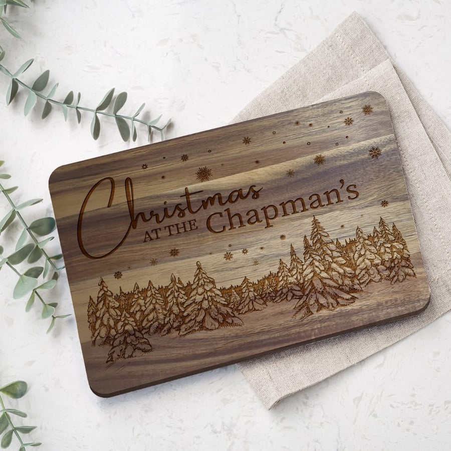Christmas Chopping Board Personalised Surname Engraved Kitchen Gift Cutting